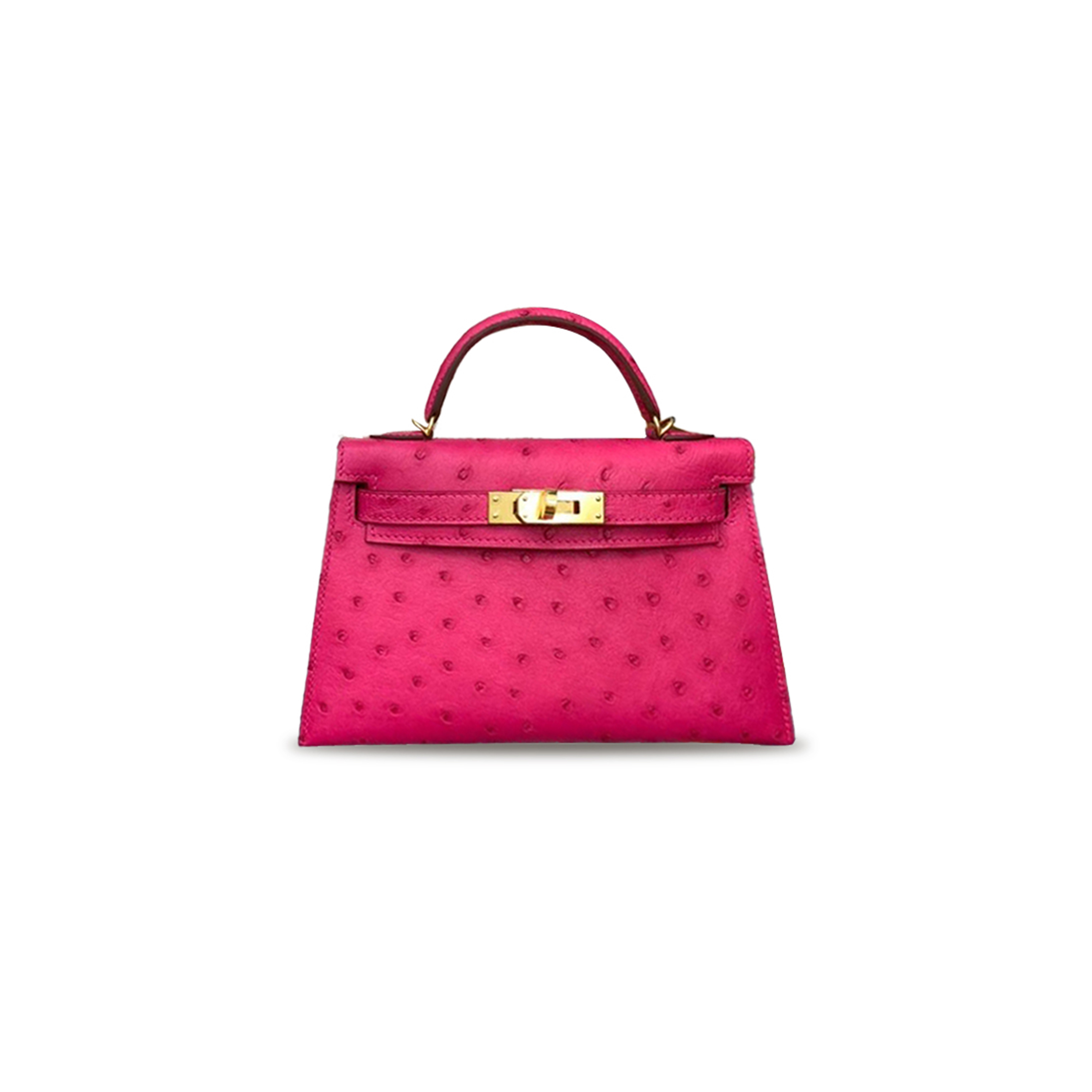 HERMÈS MASTER MINI KELLY II OSTRICH LEATHER CANDY PINK GOLD BUCKLE (19*12*5.5cm)